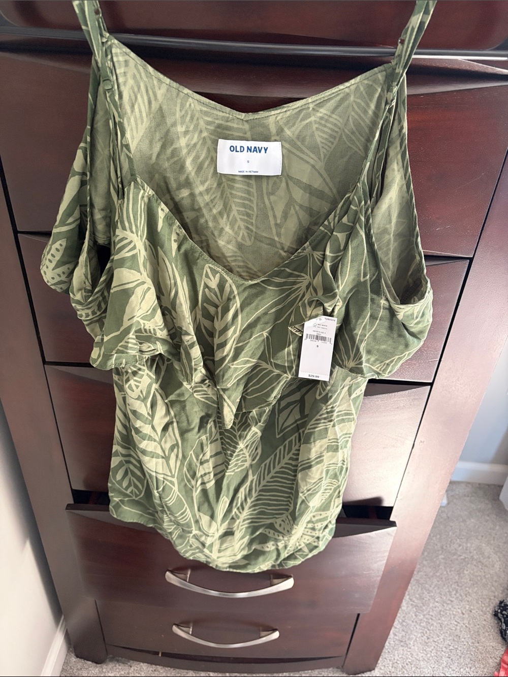 Old Navy Olive Green Leaf-Print Cold Shoulder Camisole